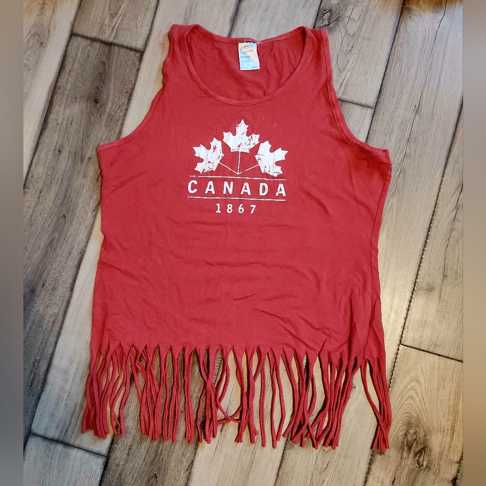 Calhoun Canada 1867 Fringed Maple Leaf Tank Top - Red - Size 2XL